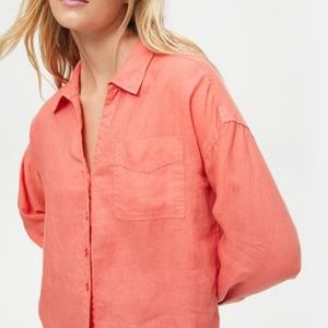 Michael Stars Gracie Cropped Linen Shirt - Passion Fruit XS NWT